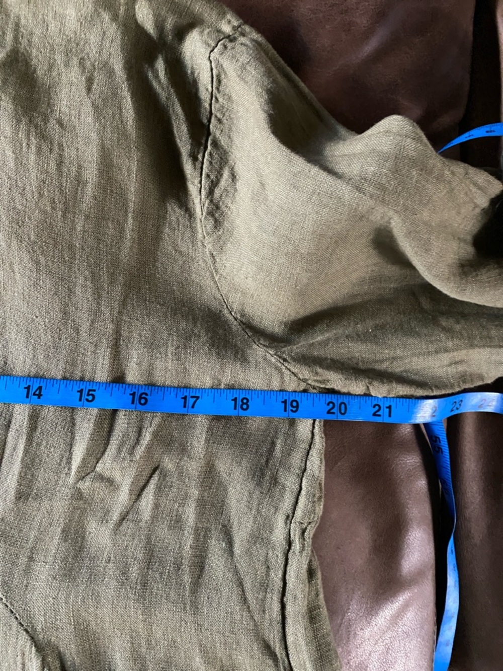 Elena Baldi Linen Relaxed Olive Shirt Dress with Roll-Tab Sleeves, Size M - Picture 7 of 9